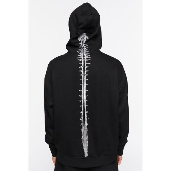 Forever 21 Men's Size L Black Hoodie With Snake & Spinal Design Excellent - Picture 5 of 8